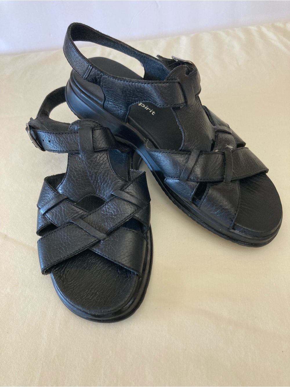 Easy Spirit Comfort Leather Sandals - Black 6M